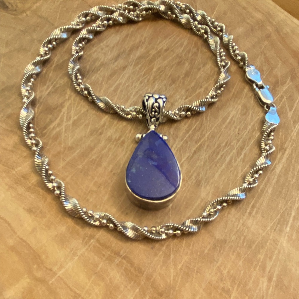 Beautiful Sarah Coventry 925 silver lapis lazuli pendant on an Italy twist chain - Picture 12 of 14
